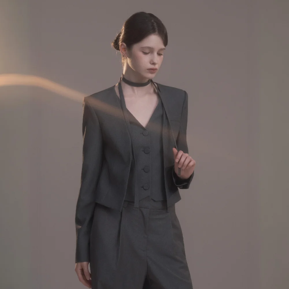 Vest Layered Suit Jacket - Grey
