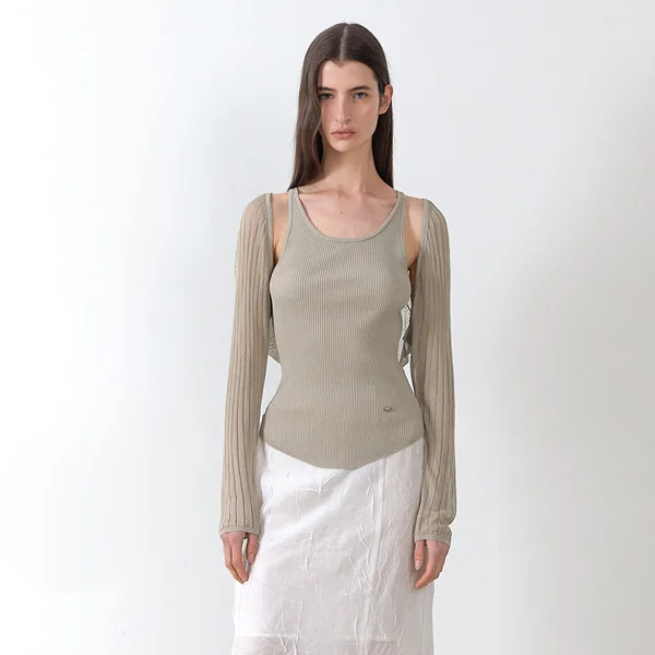 GLOSSY SHEER TOP&BOLERO SET S(CD-2204)_3Colors