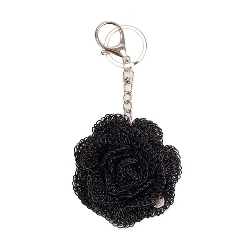 No.219 / Metallic Camellia Key Ring _ Black (金屬色 山茶花 鉤織 鑰匙扣 _ 黑色)