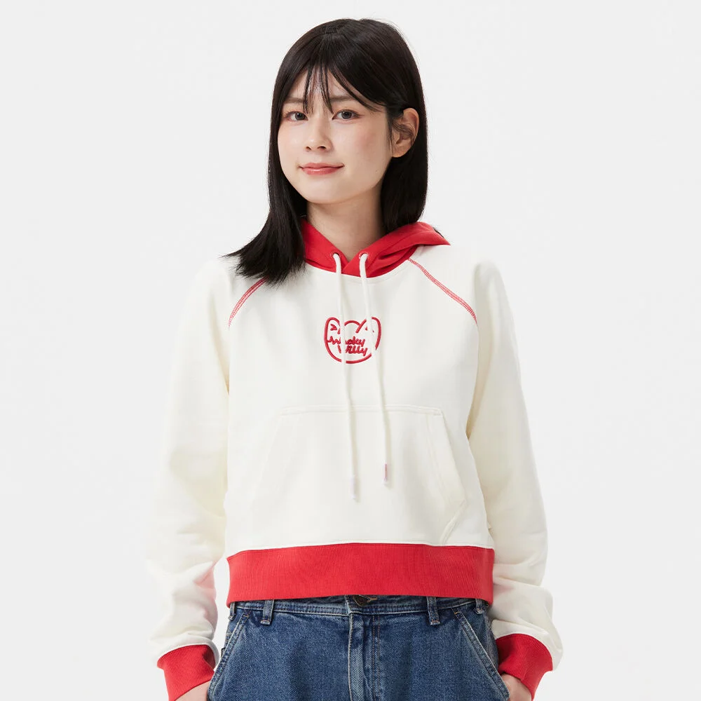 女裝 撞色 短版 連帽衫 奶油
