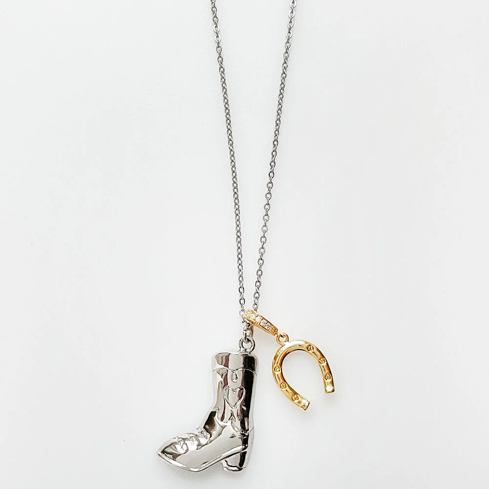Cowgirl Boots Necklace (Silver)