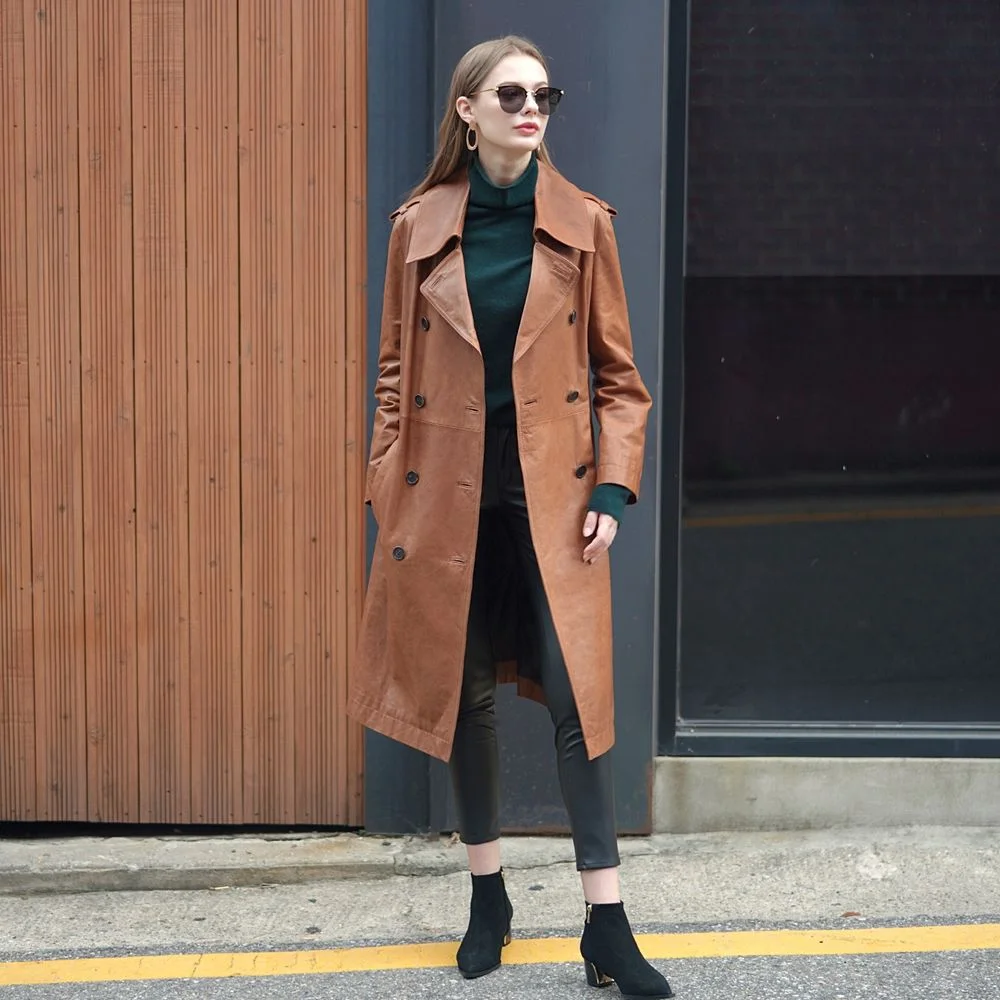 LAMB SKIN DOUBLE TRENCH COAT CAMEL