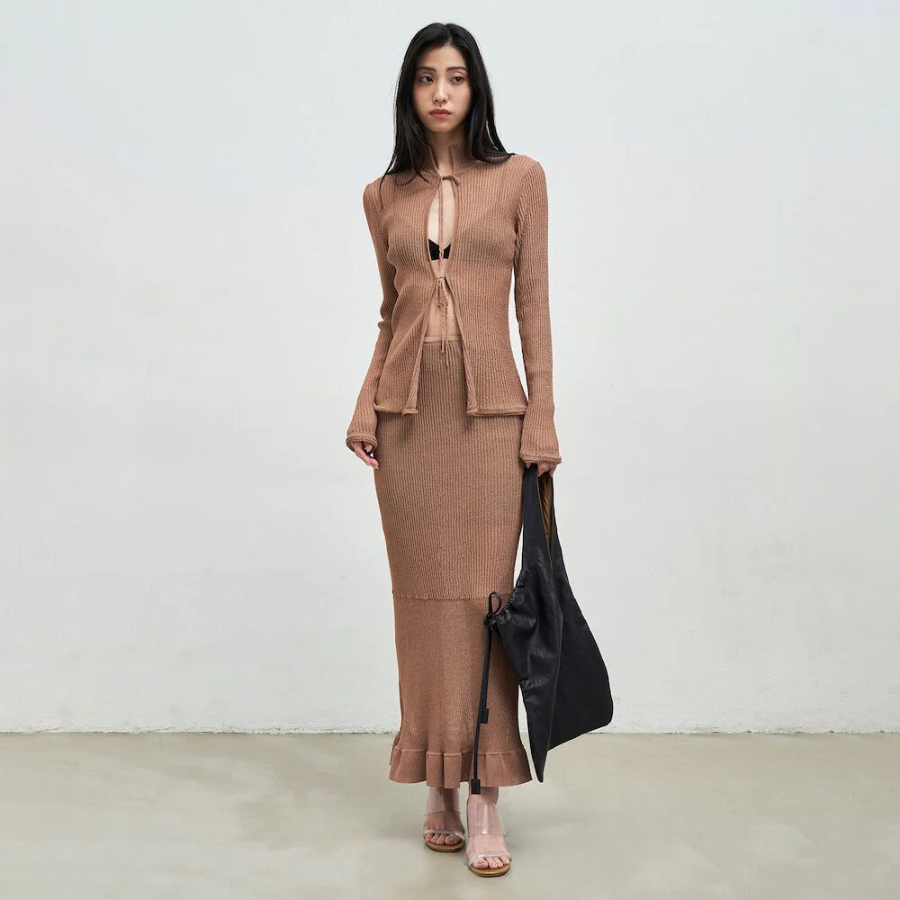 Textured Gradation Skirt Brown (AG5327S01B)