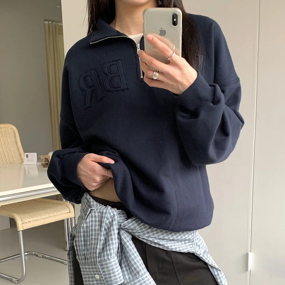 Half zip-up sweat shirt (navy)