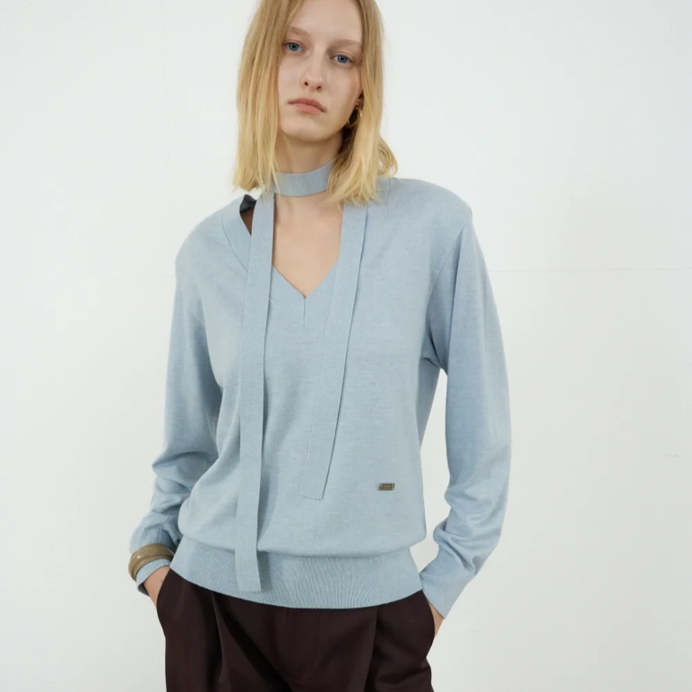 PADDED V-NECK KNIT TIE SET_SKY BLUE