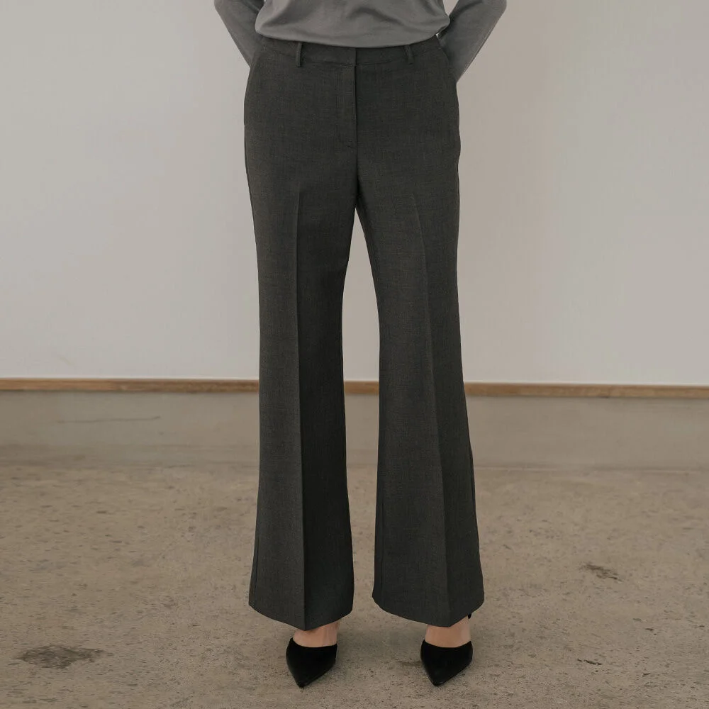 Wool blend bootcut pants _Charcoal