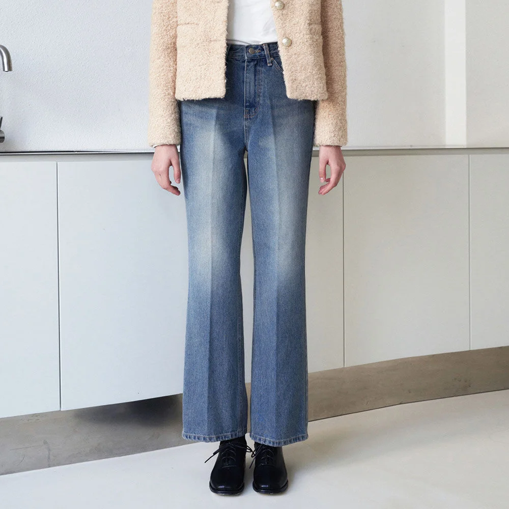 Cheek semi boots cut denim pants - blue