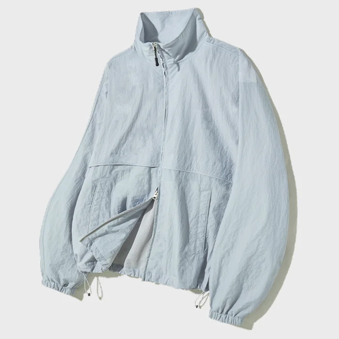 開衩 Stand Neck 風衣-淺灰色
