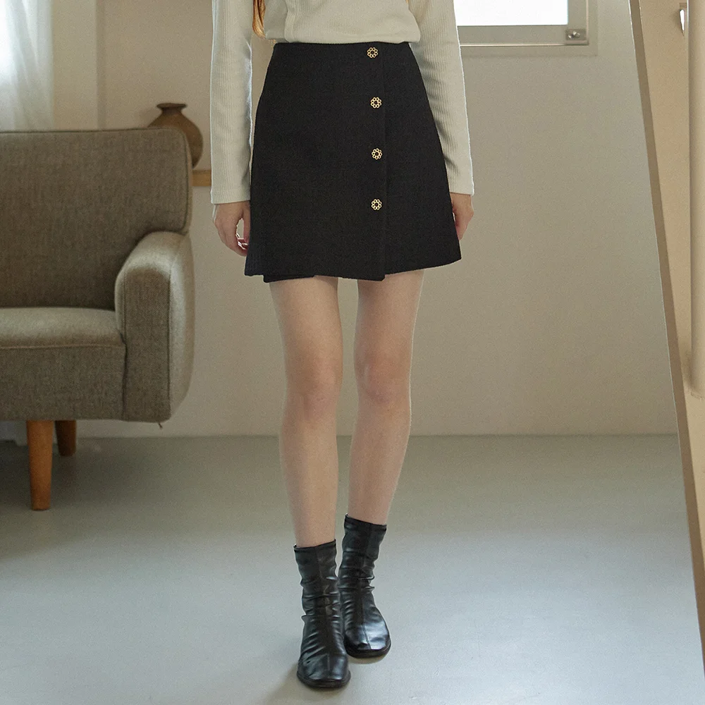 COLLAR TWEED SKIRT_BLACK
