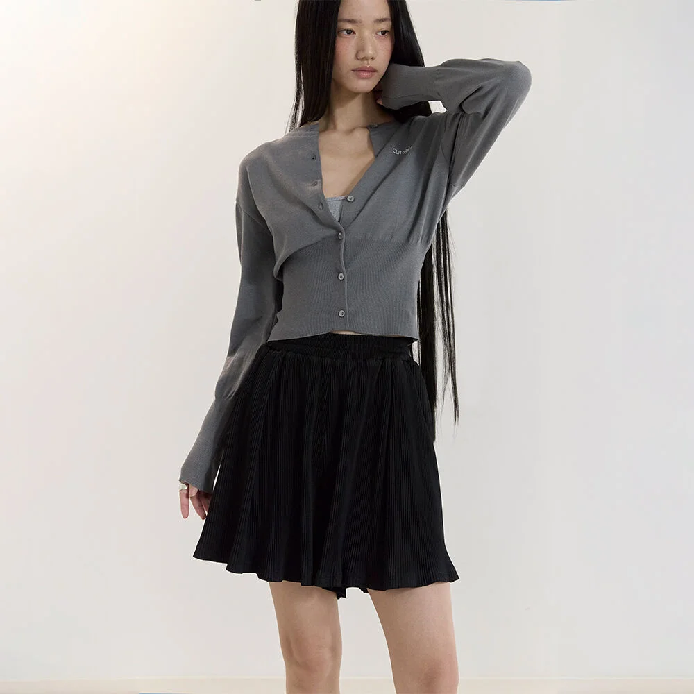 PLEATS TUCK HALF PANTS(BLACK)