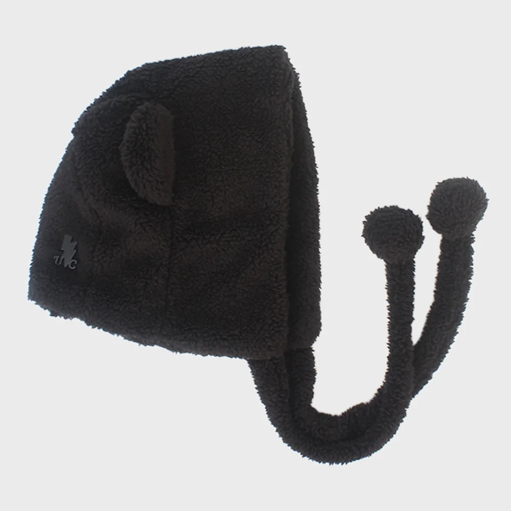 Bear Soft Fleece Black Bonnet Hat 小熊帽