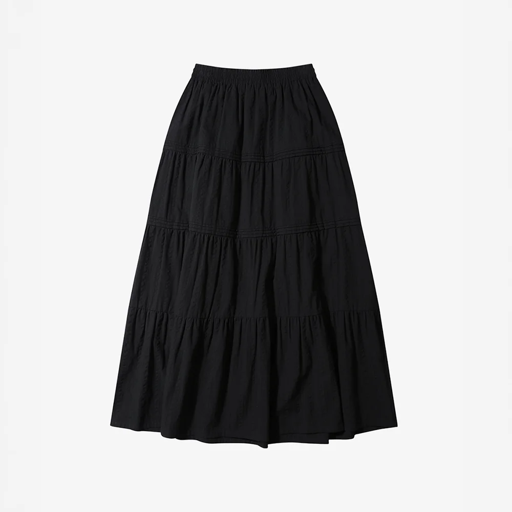 Cotton Tiered Skirt_Black