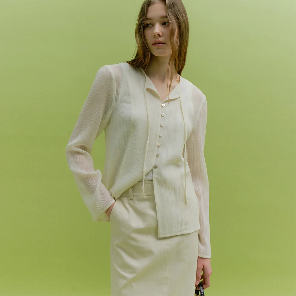 WOOL PLEATS BLOUSE (cream ivory)