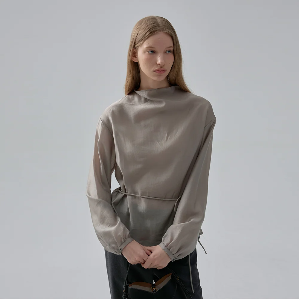 COWL-NECK DRAPE BLOUSE (ash gray)