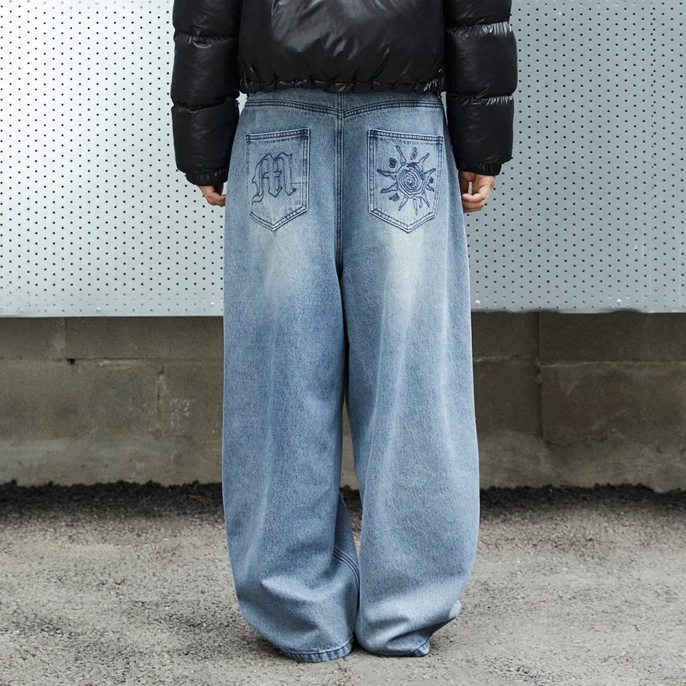 SOLAR EMB CURVED DENIM PANT