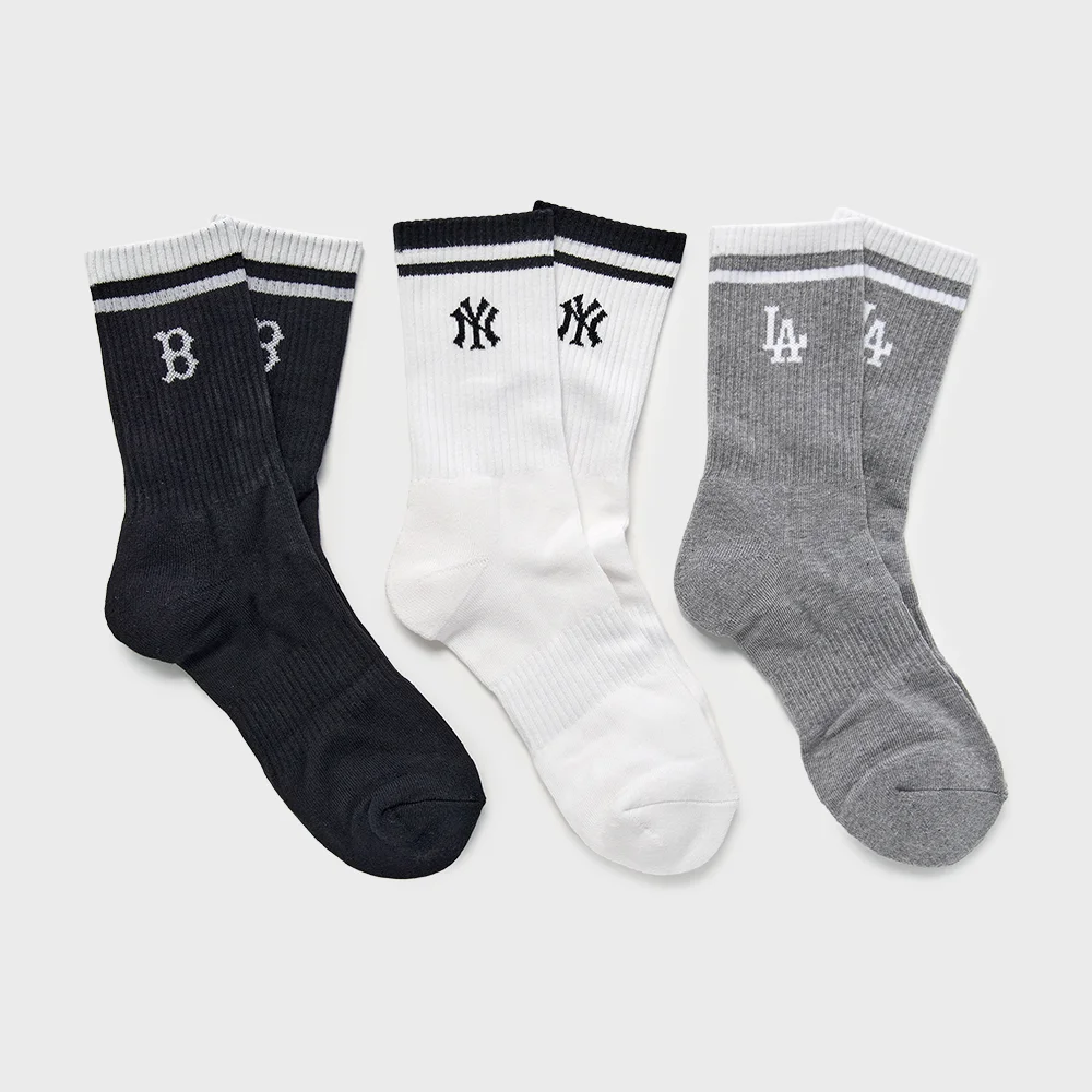 日常 條紋 長筒襪 3雙套裝 MLB (Melange Grey)