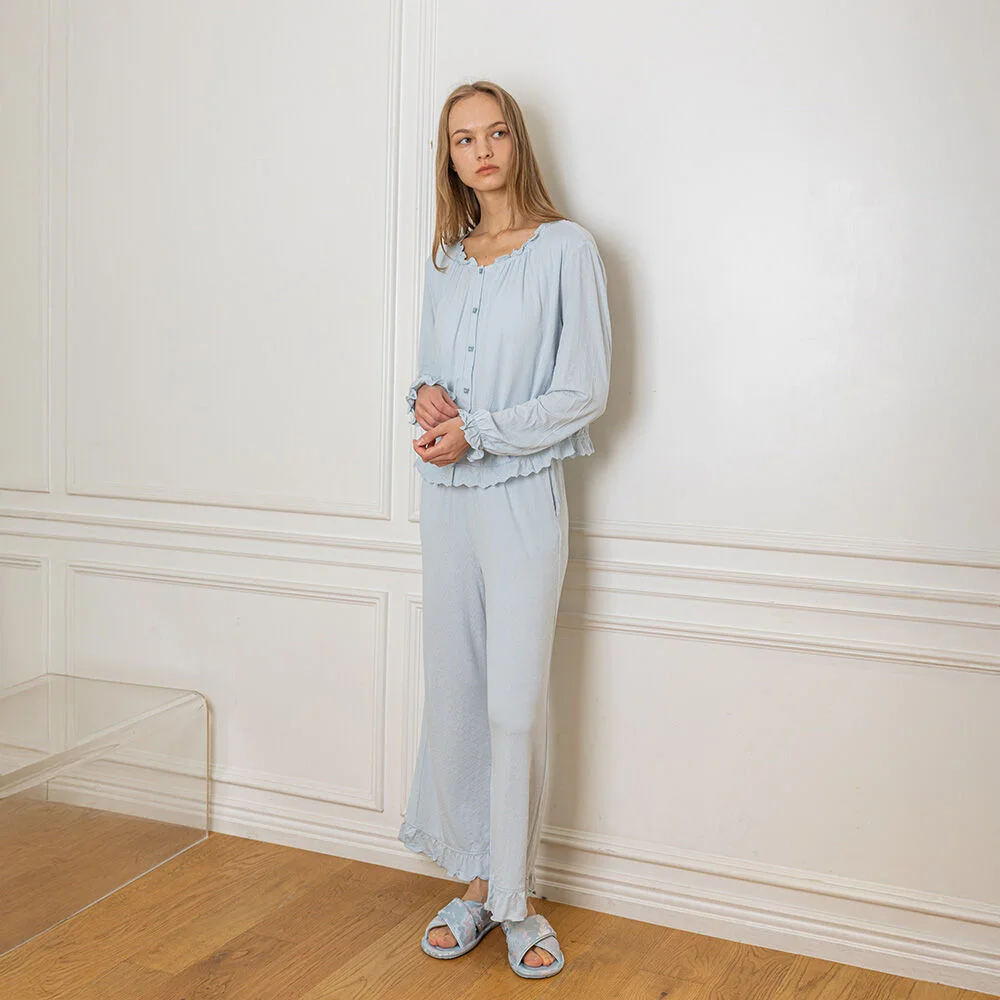MJ_Blue fungus drape two piece pajamas