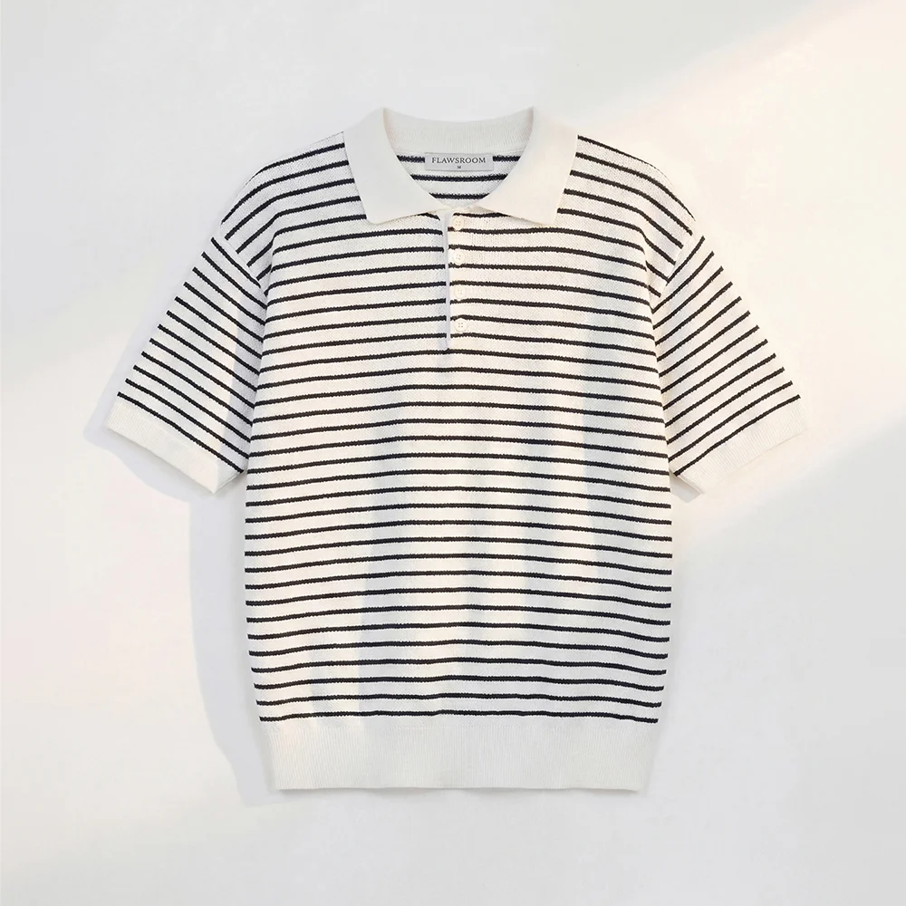 Pure Cotton Collar Knit STRIPE IVORY
