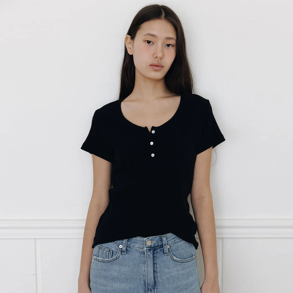 Half Button T-shirt(Black)