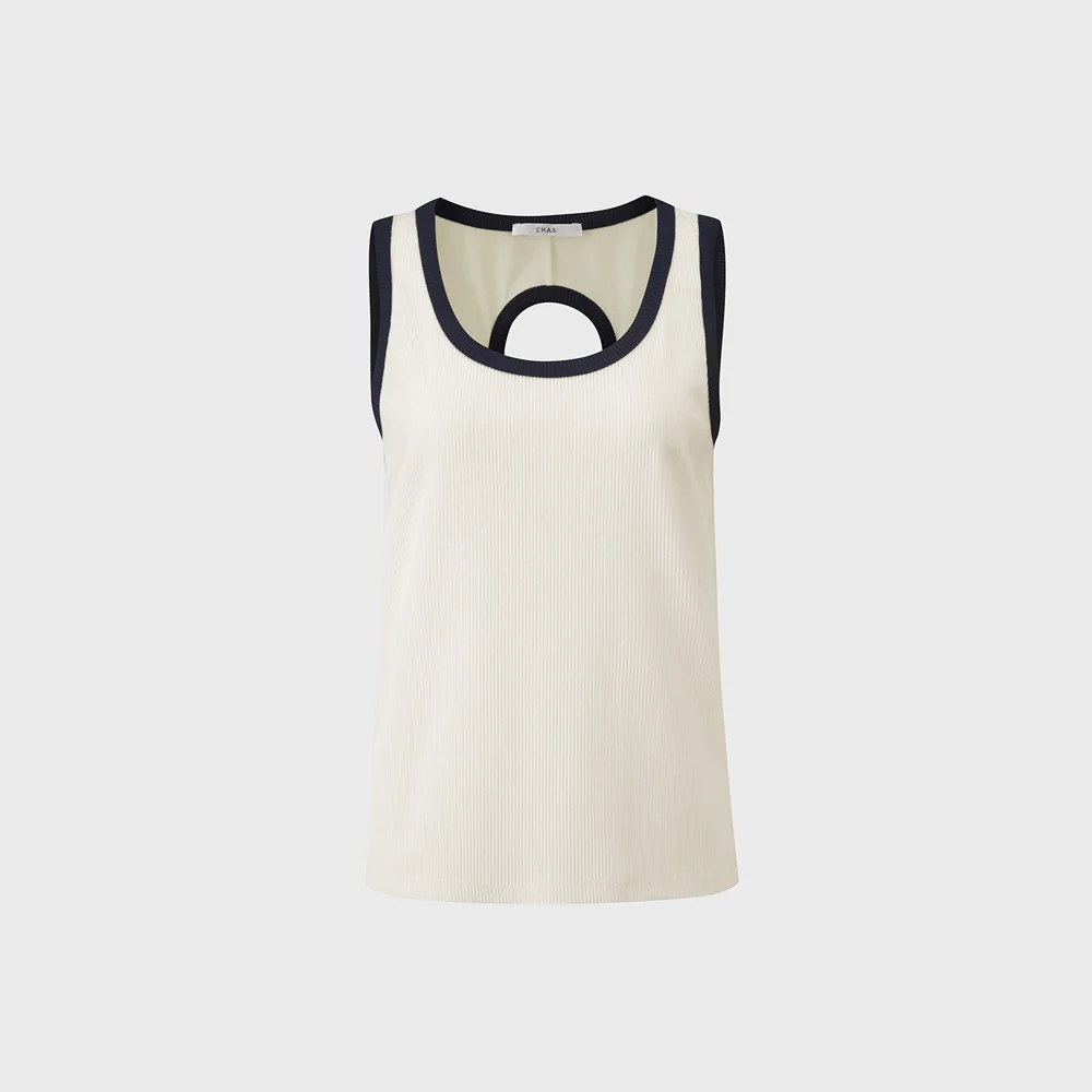 COLORATIN BACK HOLE RIBBED TOP_IVORY