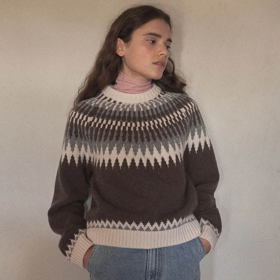 wool fair isle sweater (melange brown)