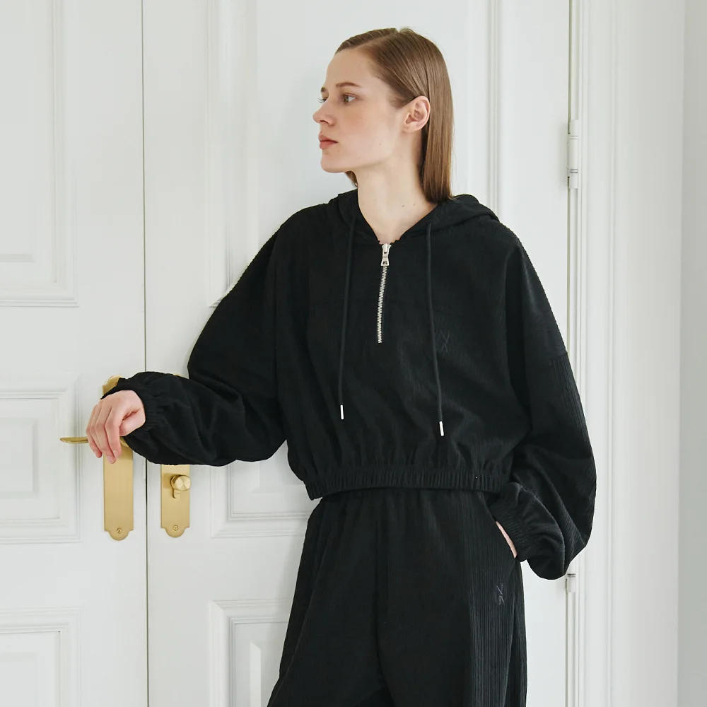 Corduroy Half Zip up T-Shirt - Black