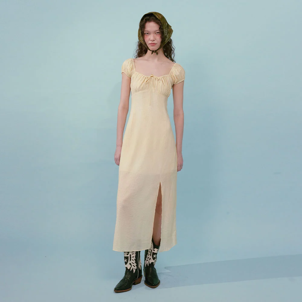Cottage Stripe Puff Dress (Yellow)