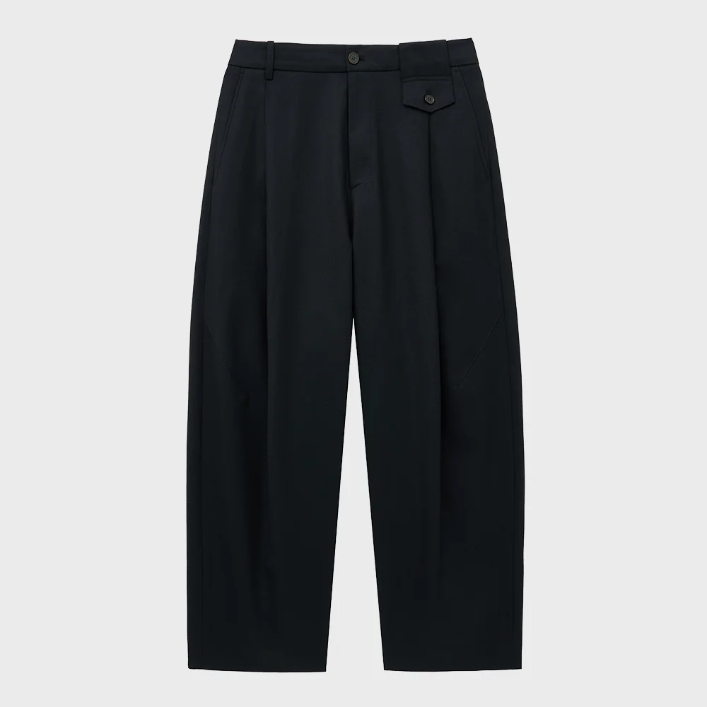 PLEATED WIDE WOOL PANTS (BLACK)