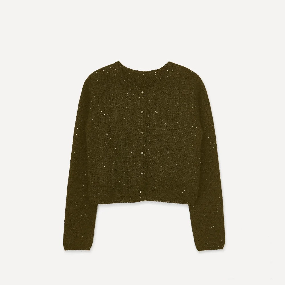 TWEED MOHAIR CARDIGAN (KHAKI OLIVE)