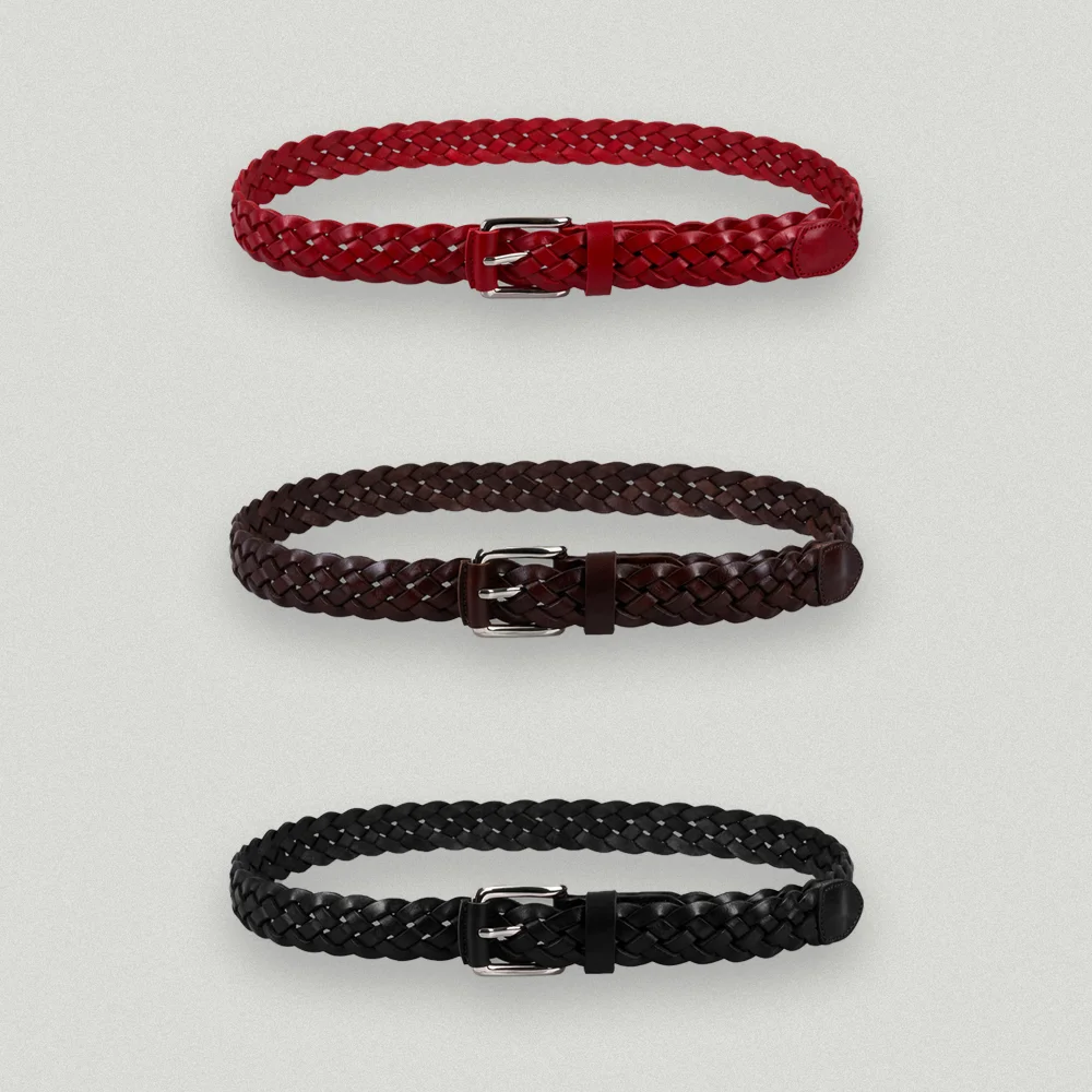 wide twist belt_ red / brown / black
