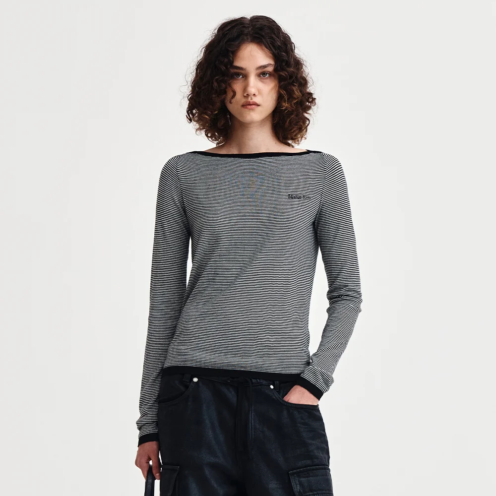 ESSENTIAL BOAT NECK KNIT TOP IN BLACK