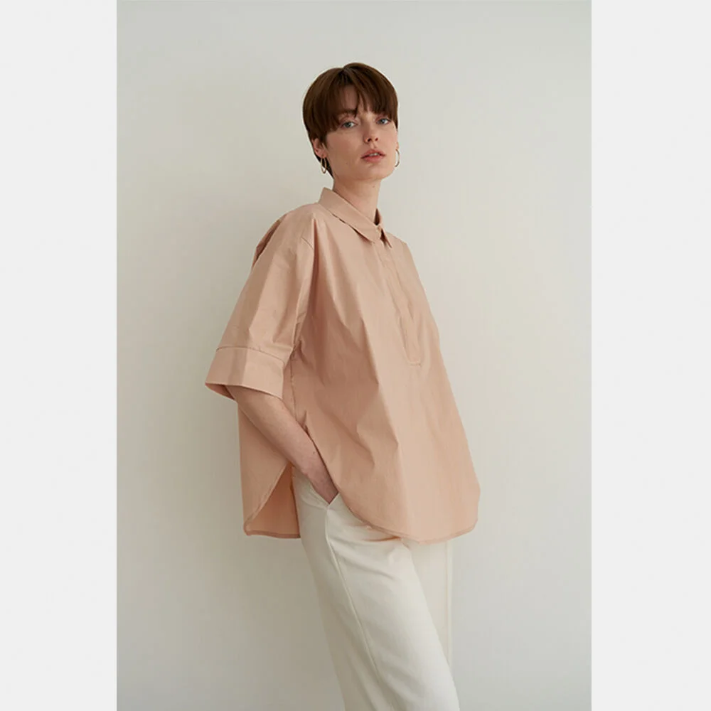 loose-fit shoulder point hidden shirt_Peach Beige