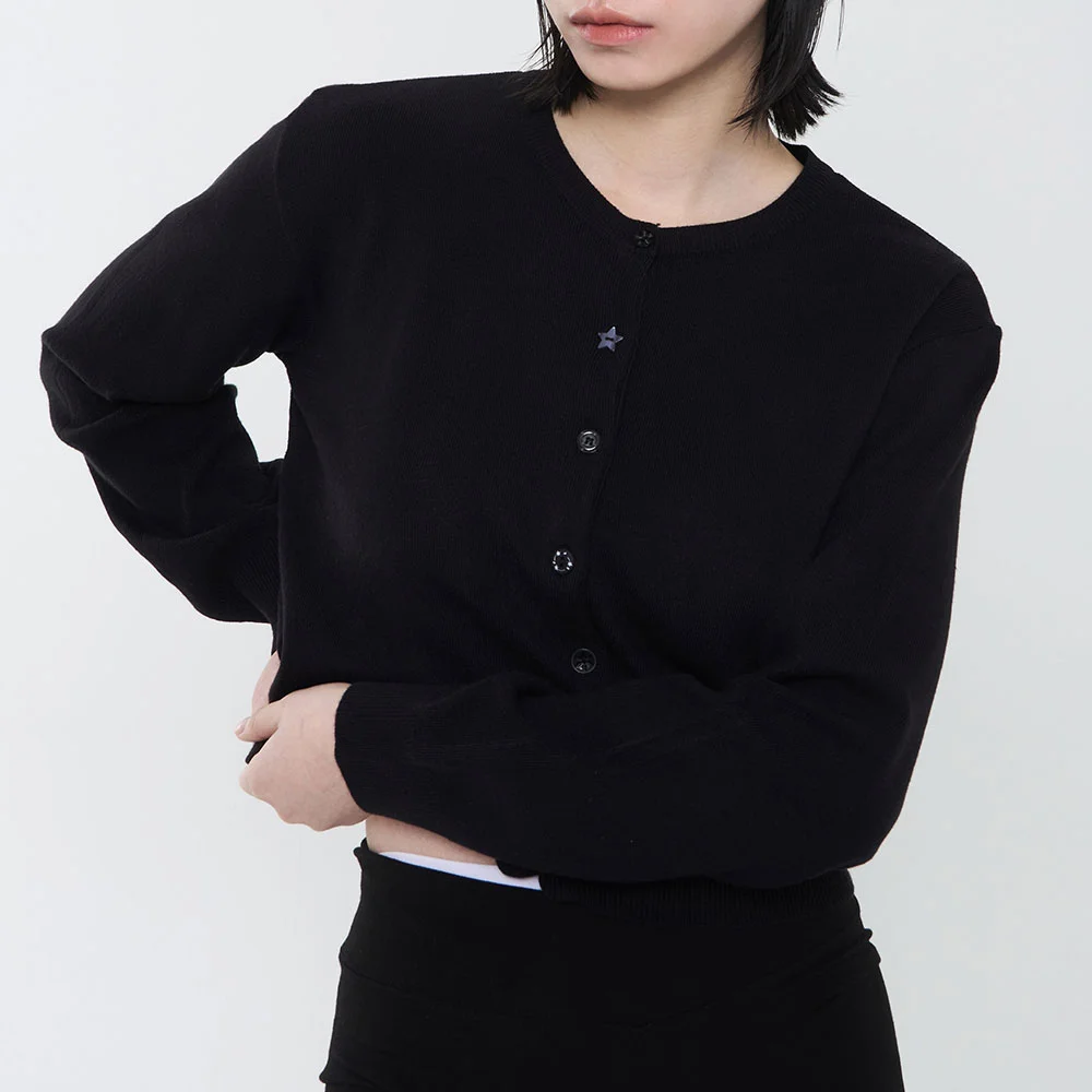 Stella Button Knit Cardigan _Black