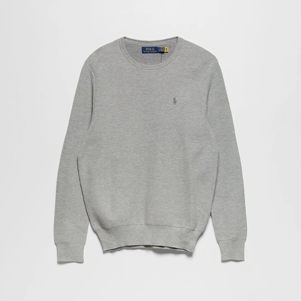 紋理 純棉 圓領 毛衣 (GREY)
