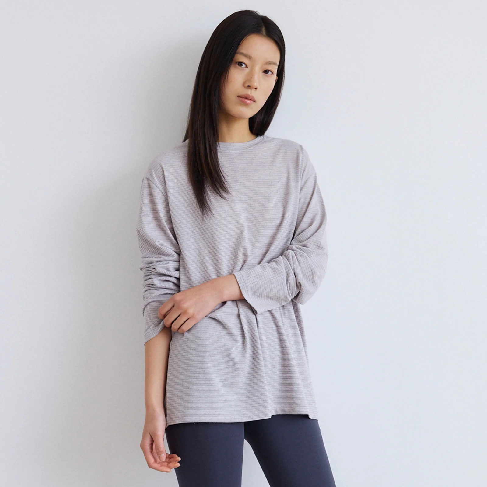 Striped Sheer T-Shirt-Grey