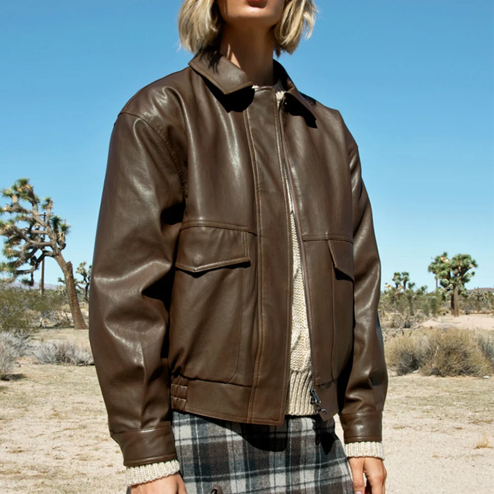 VINTAGE LEATHER BLOUSON JACKET (BROWN)