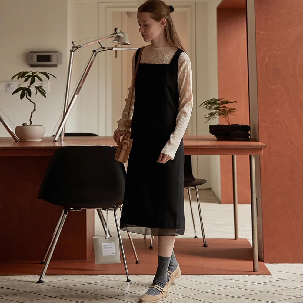 Hem line sheer patch dress - Black
