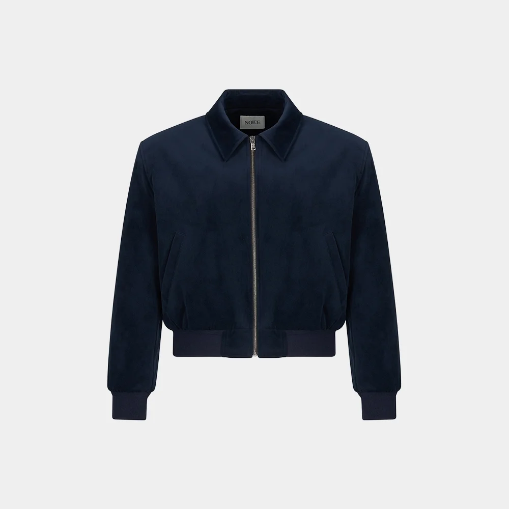 (M) COLLARED VELVET BOMBER - DARK NAVY