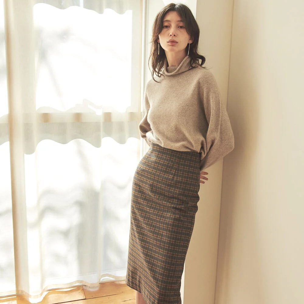 SLIM PENCIL SKIRT_CH.GREY
