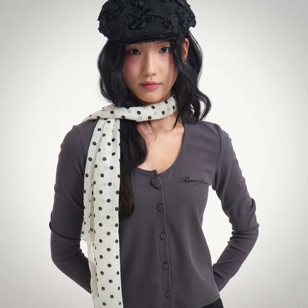 Heart Button Point Slim Cardigan Dark gray