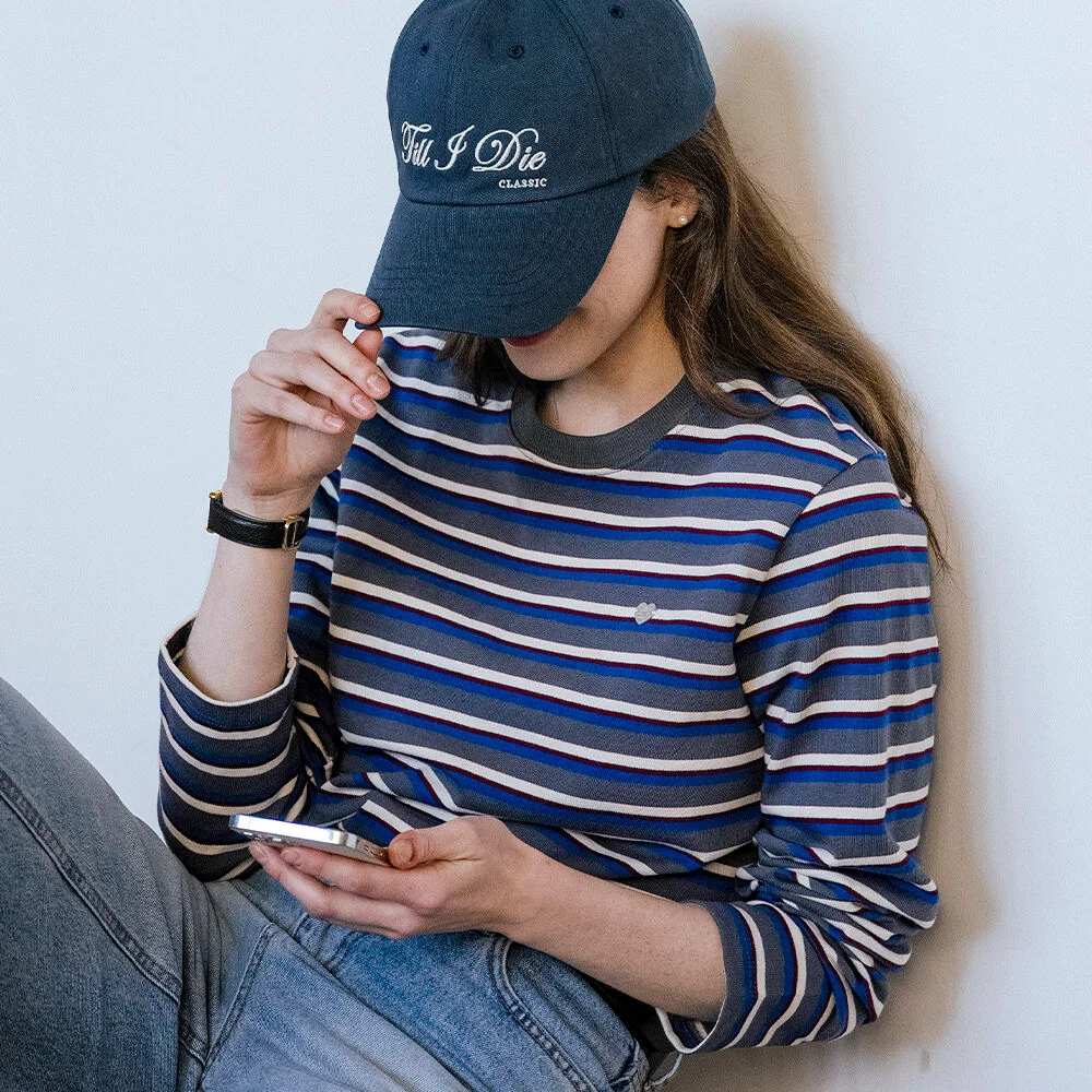 Mix stripe heart logo t-shirt_Blue