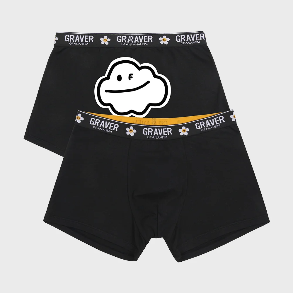 袋 雲朵 笑臉 男裝 四角內褲_黑色