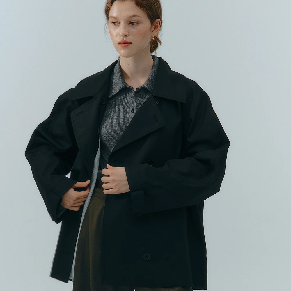 Recycled Double Trench Jacket (Black)