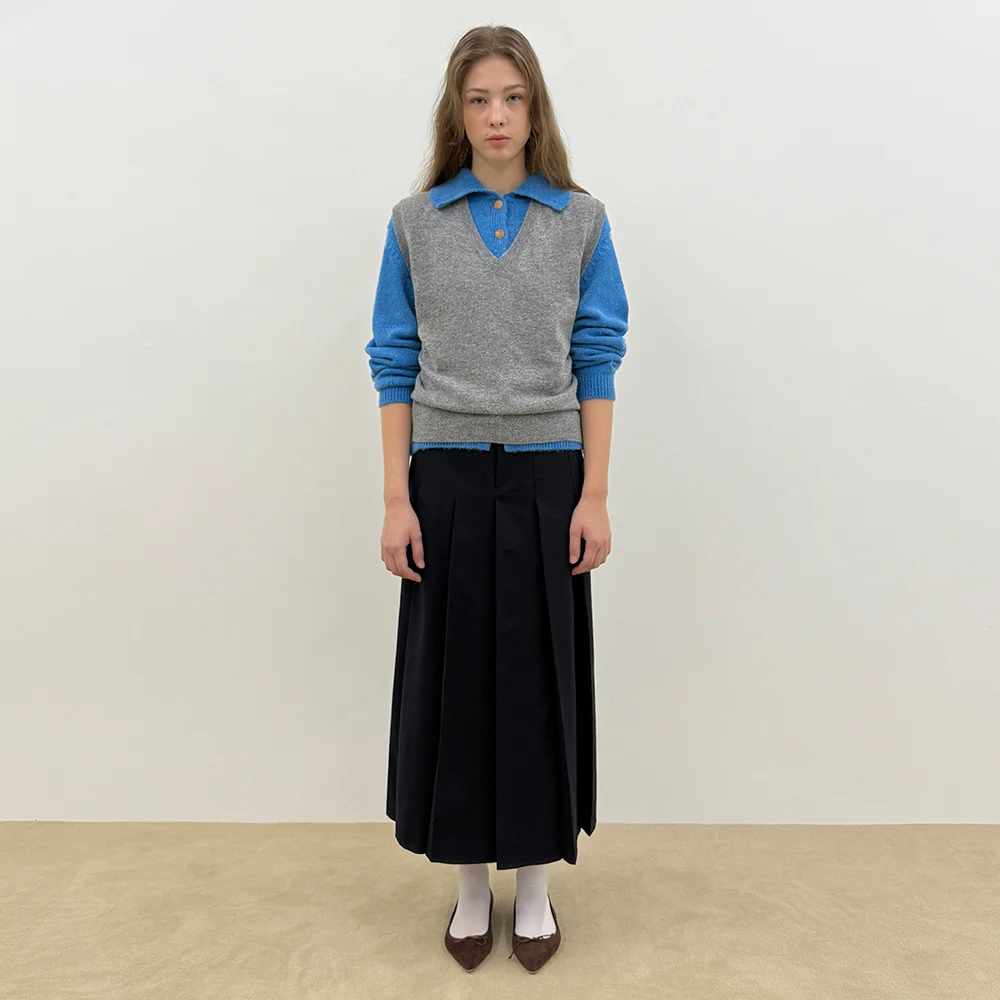 Sinoon Pleated Maxi Skirt (Navy)