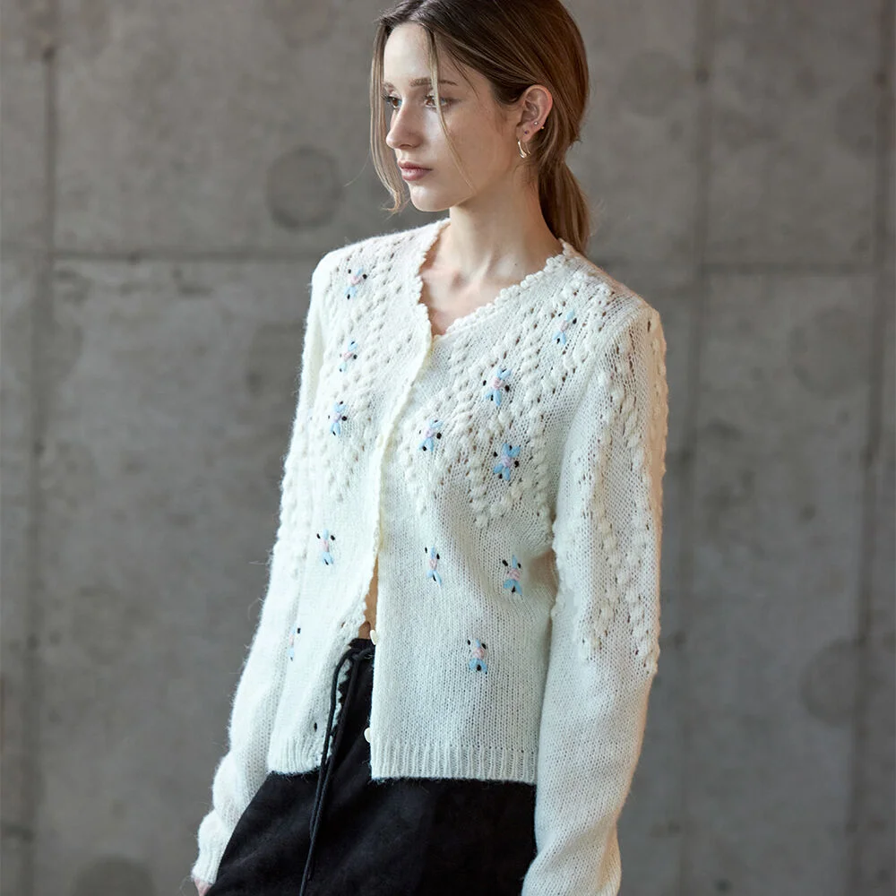 Pico 氣泡 刺繡開襟外套 IVORY