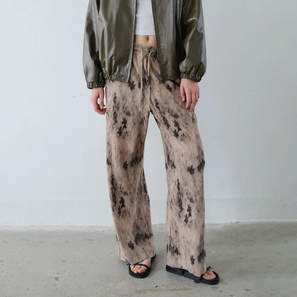 SMUDGE VELOUR BANDING PANTS - BEIGE