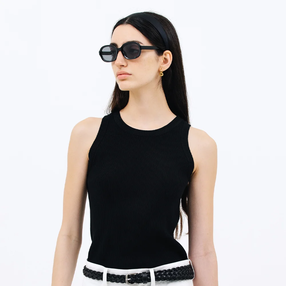 round sleeveless knit_black