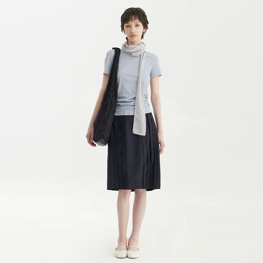 Shirring H/S T-Shirt - Blue