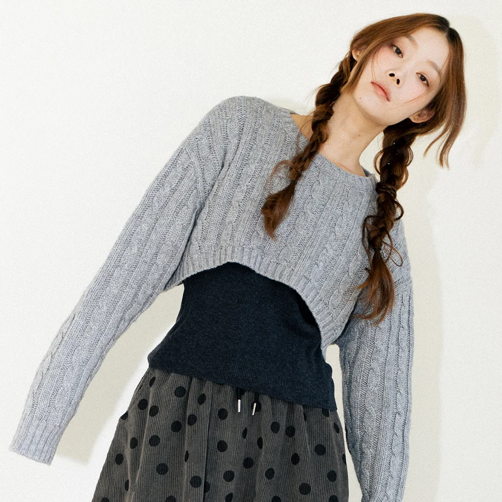 Cable Gray Crop Knit