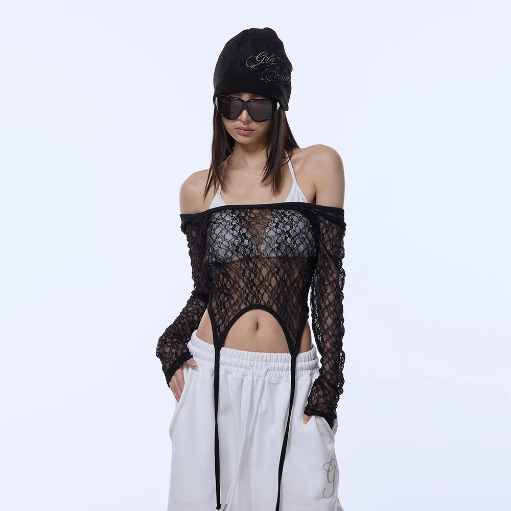 LAYERED LACE STRAP LONG SLEEVE_BLACK